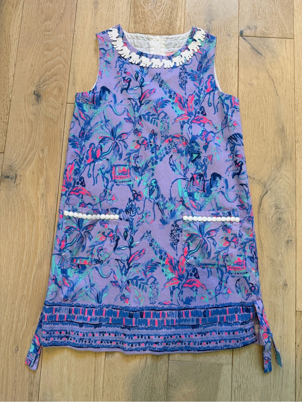 Lilly Pulitzer Purple Floral & Animal Print Sleeveless Dress with Bead Trim